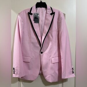 NWT Mage Male Elegant Pink Tuxedo Blazer Jacket with Black Trim Size Medium